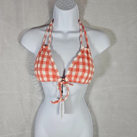Montce Swim Shrimp Gingham Euro Bow Bikini Top Pink Size LARGE, Fit Medium - NWT - Picture 1 of 8
